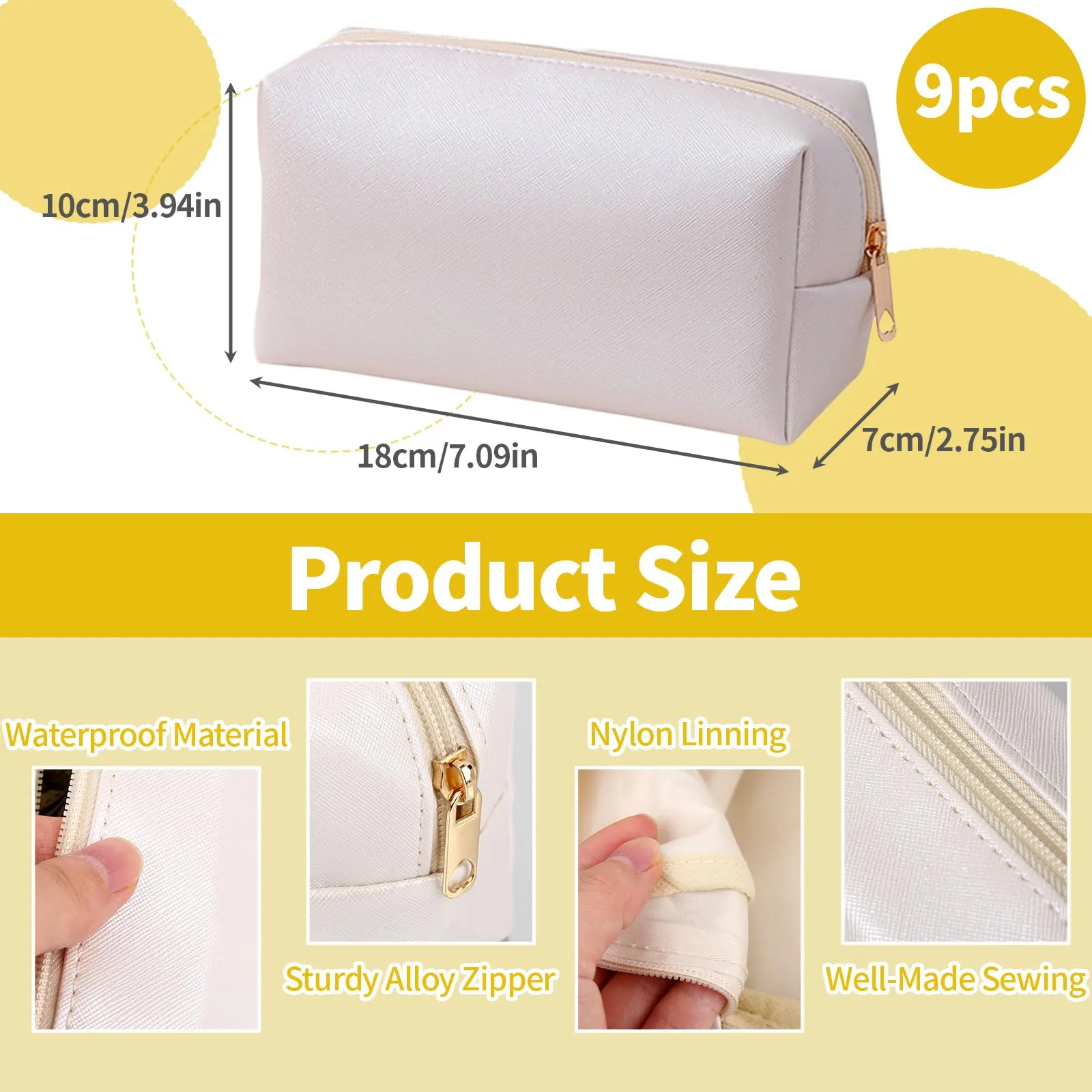 eggigi 9 Pcs Makeup Bags in Bulk, Pu Leather Cosmetic Pouch Waterproof Small Toiletry Bags, Water Resistant Storage Purse for Lady Women, Waterproof Bags for Travel Purse
