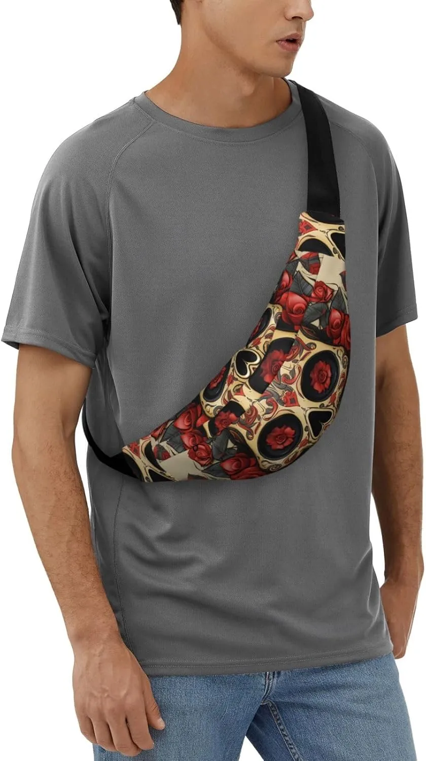Fanny Pack Belt Bag for Women Men Waterproof Waist Pack Seaside Town Waist Bag with Adjustable Strap, Red Rose Sugar Skull, One Size