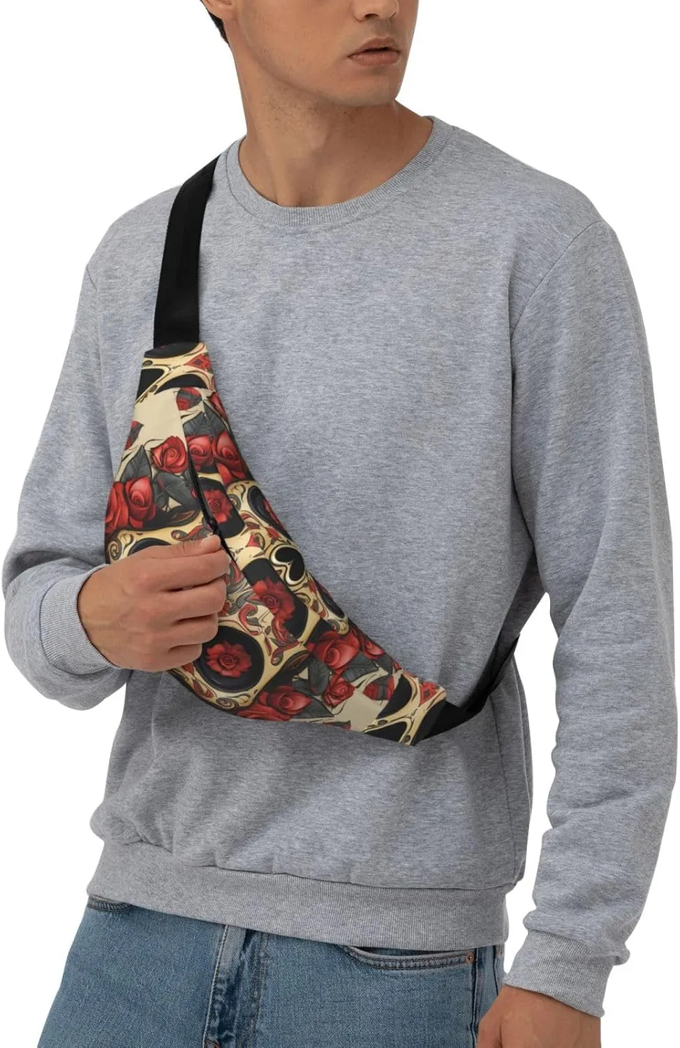Fanny Pack Belt Bag for Women Men Waterproof Waist Pack Seaside Town Waist Bag with Adjustable Strap, Red Rose Sugar Skull, One Size