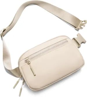 Fanny Pack Crossbody Bags for Women 1.5L Belt Bag with 3 Zipper Pockets Fashion Waist Packs Everywhere Belt Bag Cross Body Fanny Pack for Women (Beige)
