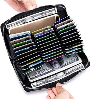 FEITH&FELLY Large Capacity Credit Card Wallets for Women Long Leather RFID Blocking Accordion Wallet Zip Organizer 36 Slots