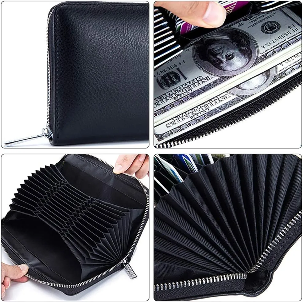 FEITH&FELLY Large Capacity Credit Card Wallets for Women Long Leather RFID Blocking Accordion Wallet Zip Organizer 36 Slots