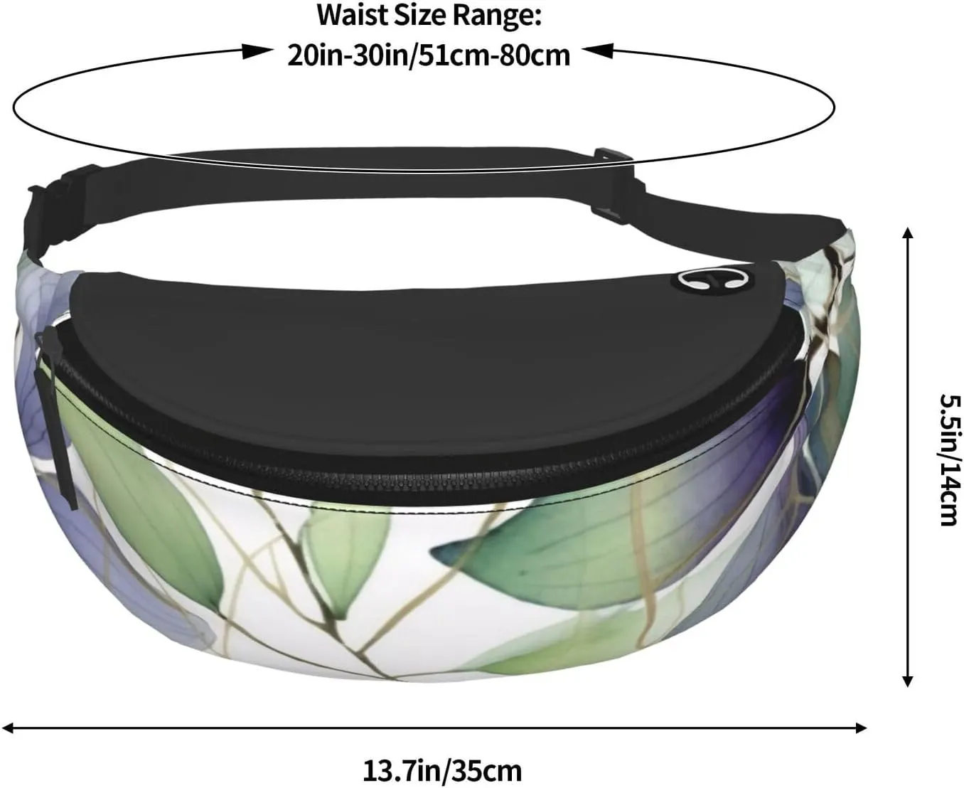 Green Eucalyptus Leaves Print Fanny Pack/Waist Bag For Festival Rave Hiking Running Cycling