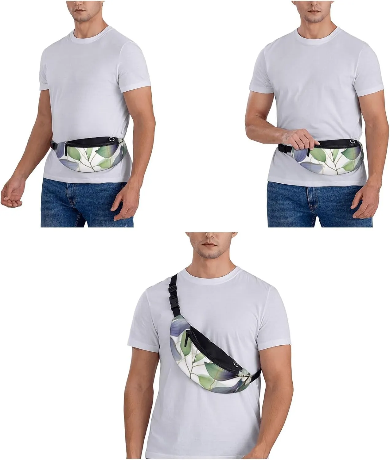 Green Eucalyptus Leaves Print Fanny Pack/Waist Bag For Festival Rave Hiking Running Cycling