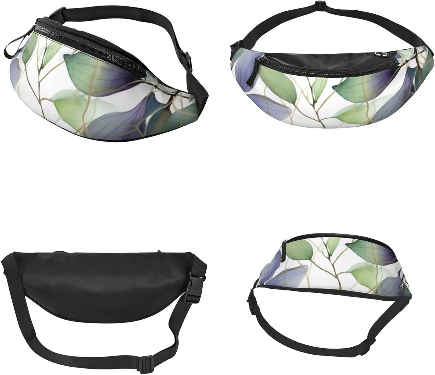 Green Eucalyptus Leaves Print Fanny Pack/Waist Bag For Festival Rave Hiking Running Cycling