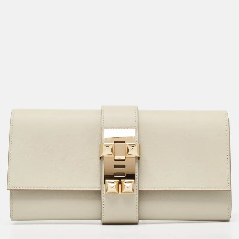 Herm&egrave;s Gris Perle Swift Leather Medor Clutch 23