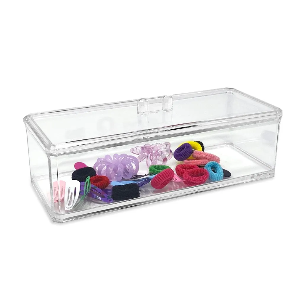Isaac Jacobs Clear Acrylic Rectangular Stackable Storage Organizer with Lid, Multi-Functional, Bathroom, Kitchen, Home, Office, Desk, Drawers