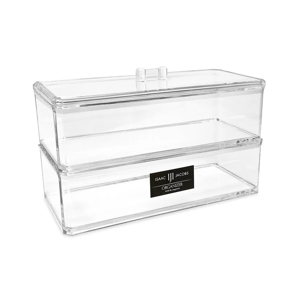 Isaac Jacobs Clear Acrylic Rectangular Stackable Storage Organizer with Lid, Multi-Functional, Bathroom, Kitchen, Home, Office, Desk, Drawers