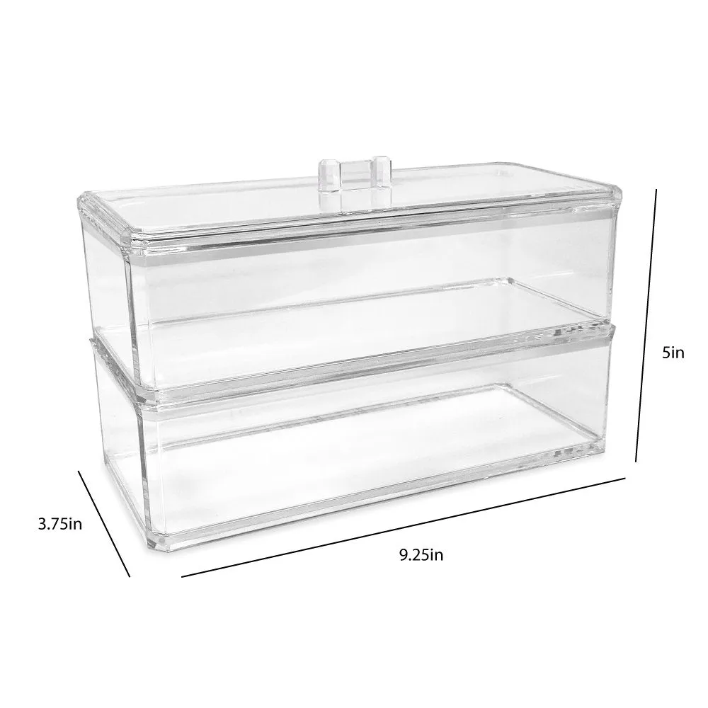 Isaac Jacobs Clear Acrylic Rectangular Stackable Storage Organizer with Lid, Multi-Functional, Bathroom, Kitchen, Home, Office, Desk, Drawers