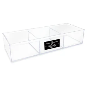 Isaac Jacobs Large 3-Compartment Clear Acrylic Stackable Organizer (12.9" L x 5" W x 2.7" H), Multi-Sectional Tray & Storage Solution for Makeup, Craft Supplies & More, for Bathroom, Kitchen, Office