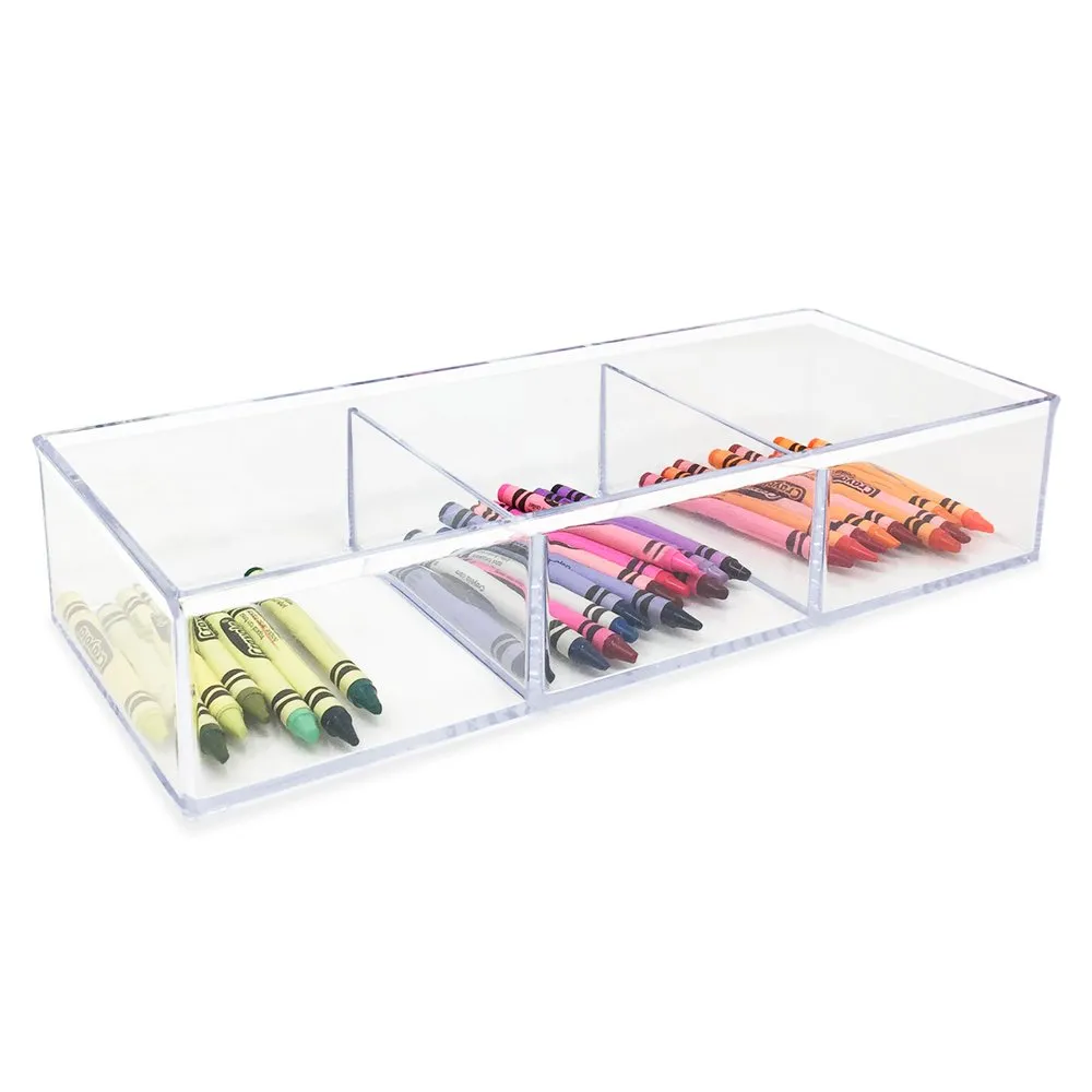 Isaac Jacobs Large 3-Compartment Clear Acrylic Stackable Organizer (12.9" L x 5" W x 2.7" H), Multi-Sectional Tray & Storage Solution for Makeup, Craft Supplies & More, for Bathroom, Kitchen, Office