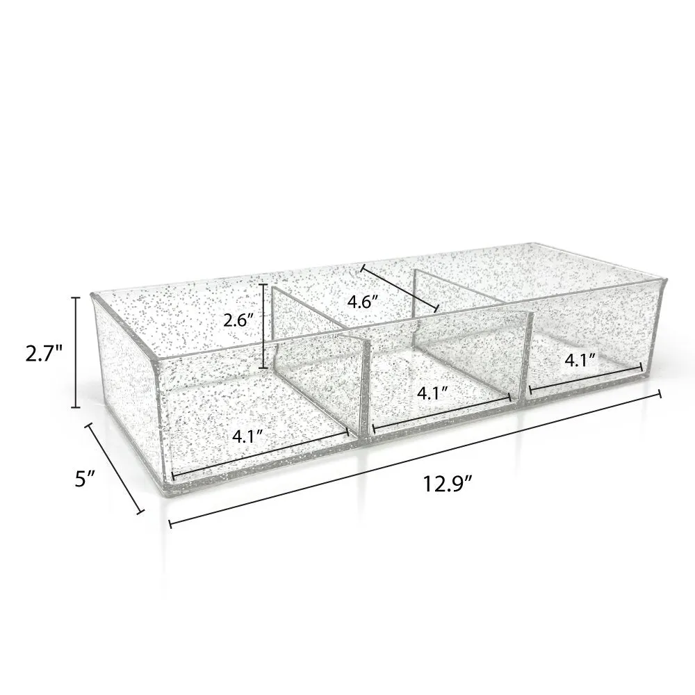 Isaac Jacobs Large 3-Compartment Clear Acrylic Stackable Organizer (12.9" L x 5" W x 2.7" H), Multi-Sectional Tray & Storage Solution for Makeup, Craft Supplies & More, for Bathroom, Kitchen, Office