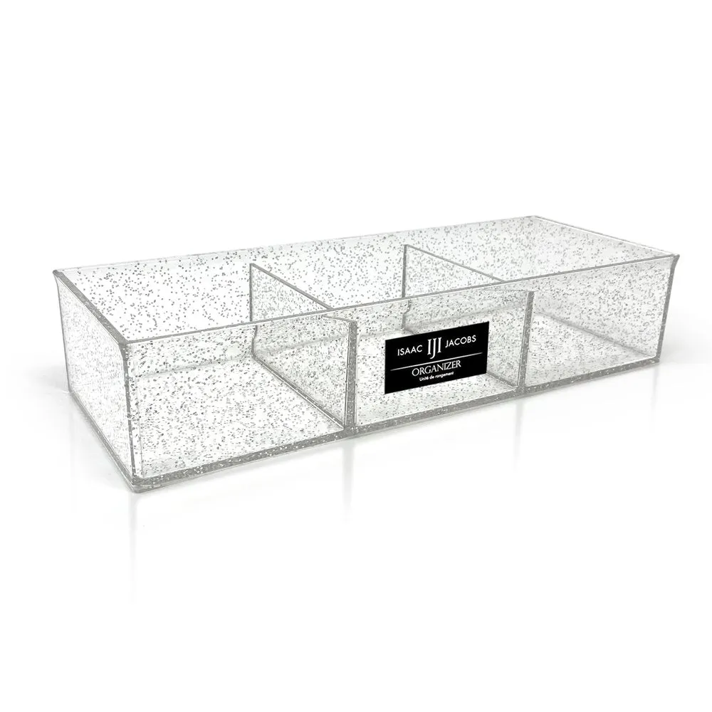 Isaac Jacobs Large 3-Compartment Clear Acrylic Stackable Organizer (12.9" L x 5" W x 2.7" H), Multi-Sectional Tray & Storage Solution for Makeup, Craft Supplies & More, for Bathroom, Kitchen, Office
