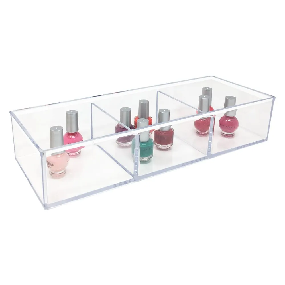 Isaac Jacobs Large 3-Compartment Clear Acrylic Stackable Organizer (12.9" L x 5" W x 2.7" H), Multi-Sectional Tray & Storage Solution for Makeup, Craft Supplies & More, for Bathroom, Kitchen, Office