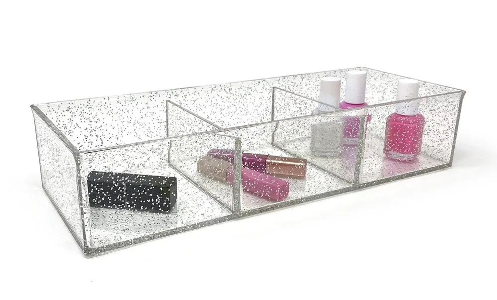 Isaac Jacobs Large 3-Compartment Clear Acrylic Stackable Organizer (12.9" L x 5" W x 2.7" H), Multi-Sectional Tray & Storage Solution for Makeup, Craft Supplies & More, for Bathroom, Kitchen, Office