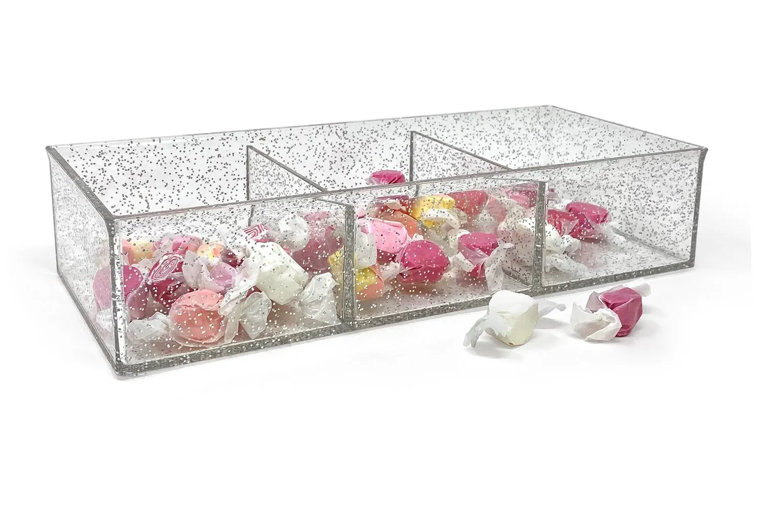 Isaac Jacobs Large 3-Compartment Clear Acrylic Stackable Organizer (12.9" L x 5" W x 2.7" H), Multi-Sectional Tray & Storage Solution for Makeup, Craft Supplies & More, for Bathroom, Kitchen, Office