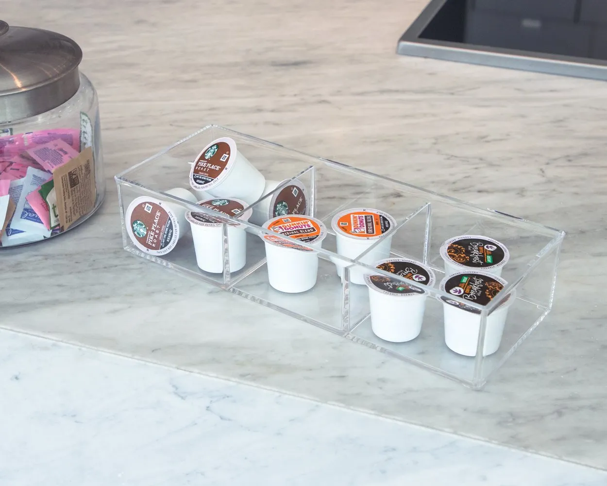 Isaac Jacobs Large 3-Compartment Clear Acrylic Stackable Organizer (12.9" L x 5" W x 2.7" H), Multi-Sectional Tray & Storage Solution for Makeup, Craft Supplies & More, for Bathroom, Kitchen, Office