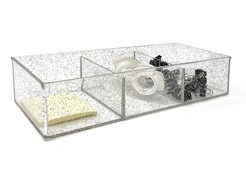 Isaac Jacobs Large 3-Compartment Clear Acrylic Stackable Organizer (12.9" L x 5" W x 2.7" H), Multi-Sectional Tray & Storage Solution for Makeup, Craft Supplies & More, for Bathroom, Kitchen, Office