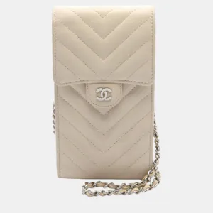 ivory leather Chevron V-stitch shoulder bag