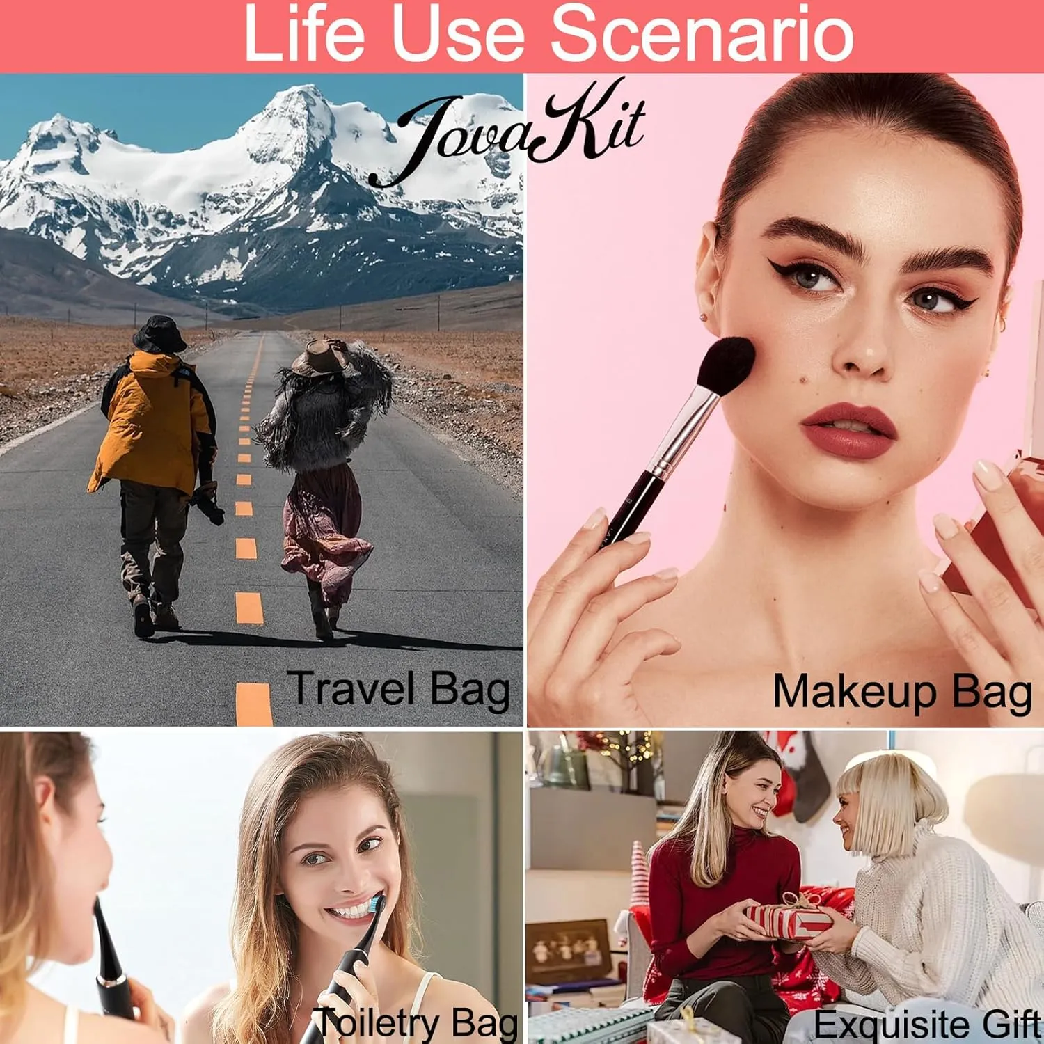 JOVAKIT Small Portable Silicone Makeup Bag for Women, Travel Waterproof Toiletry Cosmetic Bag Gifts for Women, Zipper Closure Makeup Case with Handle (Dark Grey)