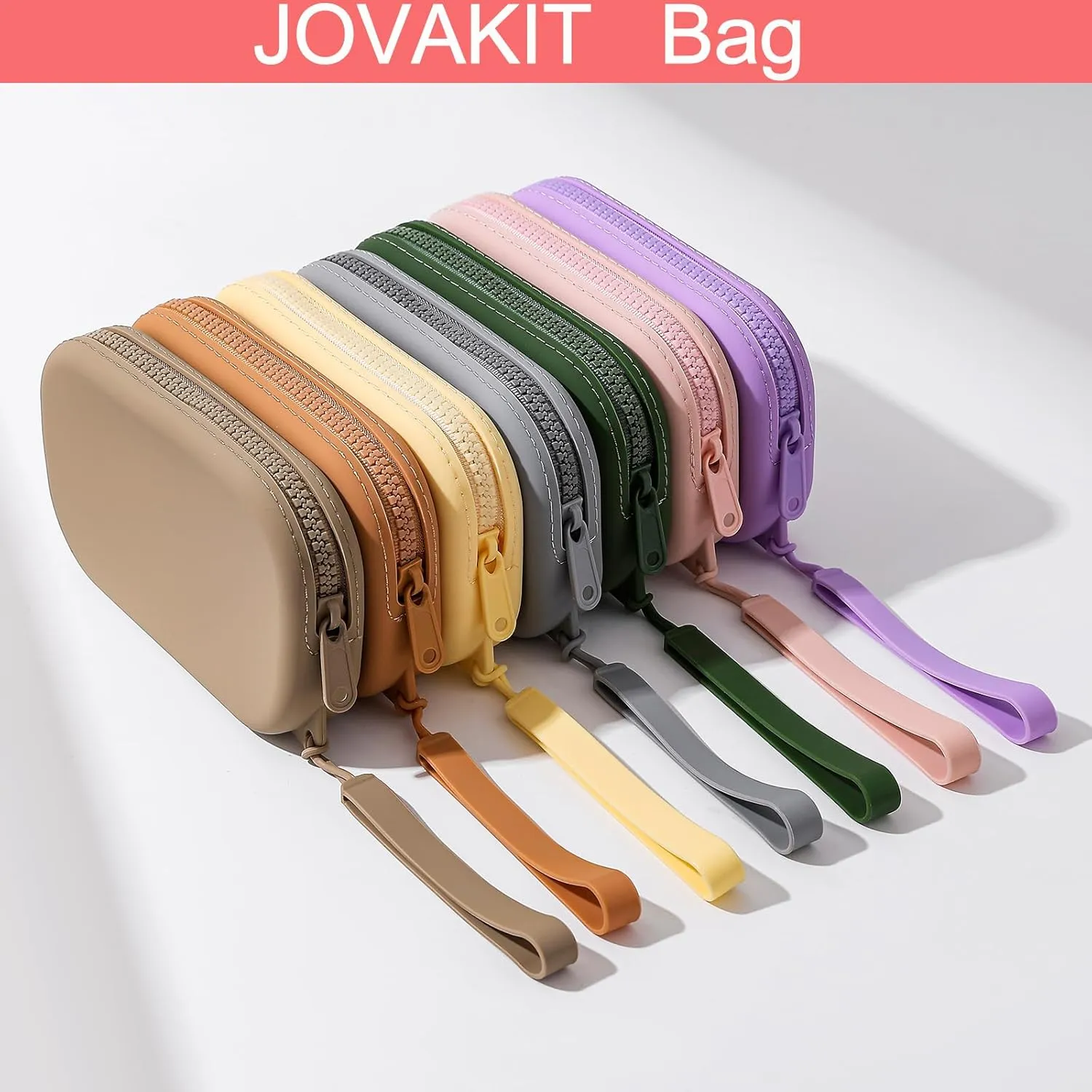 JOVAKIT Small Portable Silicone Makeup Bag for Women, Travel Waterproof Toiletry Cosmetic Bag Gifts for Women, Zipper Closure Makeup Case with Handle (Dark Grey)