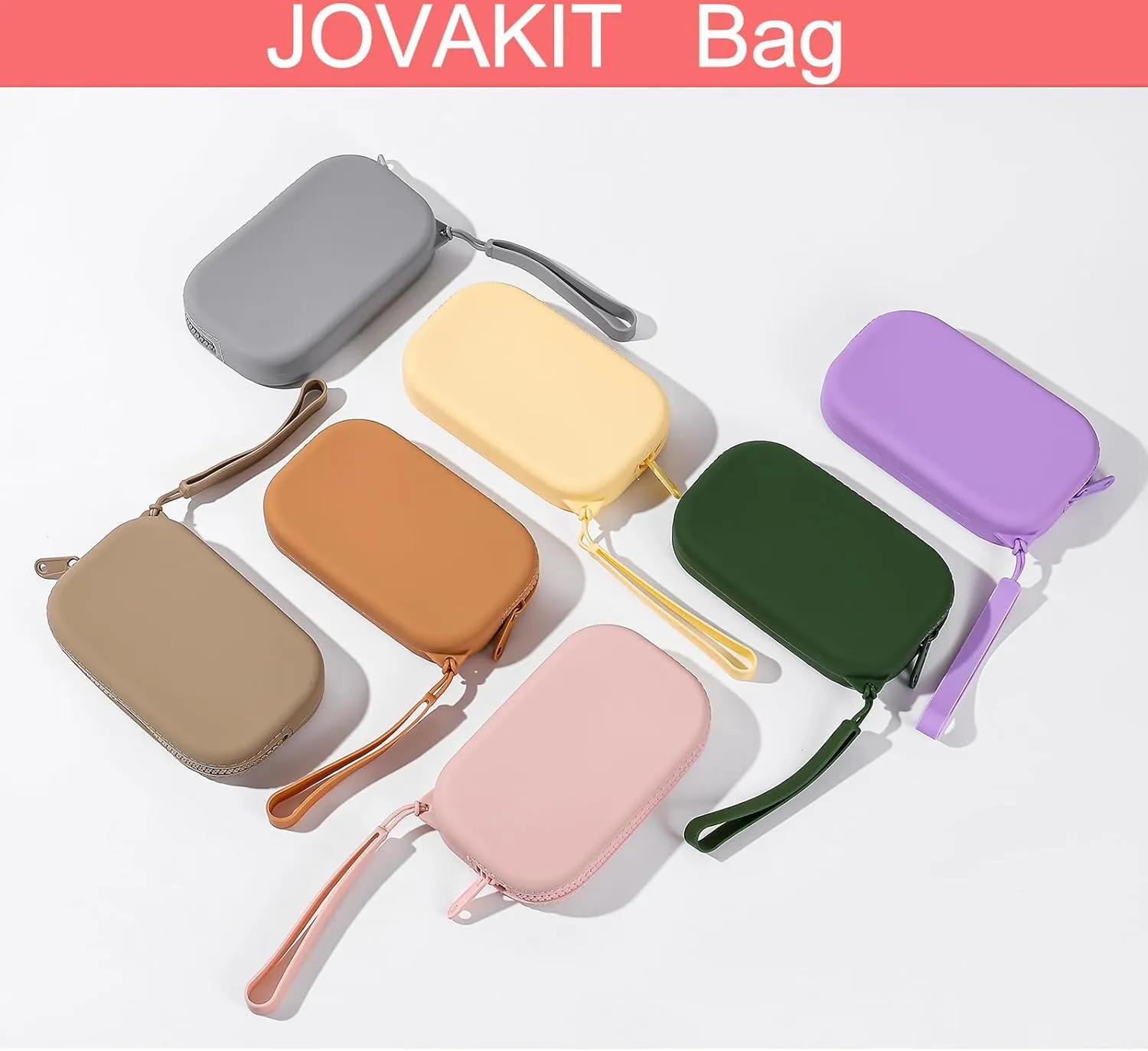 JOVAKIT Small Portable Silicone Makeup Bag for Women, Travel Waterproof Toiletry Cosmetic Bag Gifts for Women, Zipper Closure Makeup Case with Handle (Dark Grey)