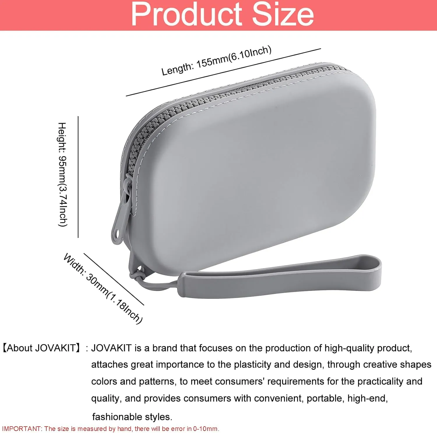 JOVAKIT Small Portable Silicone Makeup Bag for Women, Travel Waterproof Toiletry Cosmetic Bag Gifts for Women, Zipper Closure Makeup Case with Handle (Dark Grey)