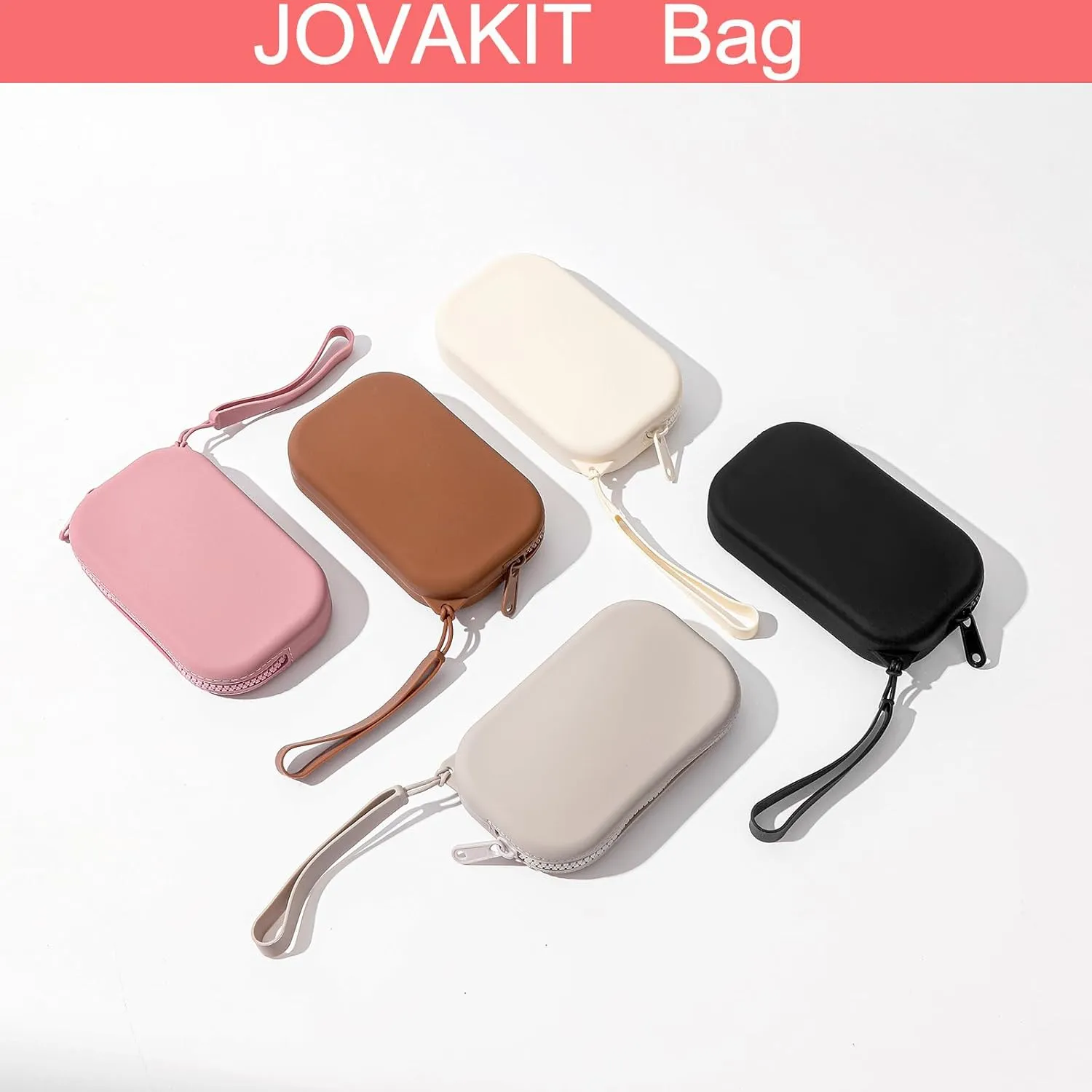 JOVAKIT Small Portable Silicone Makeup Bag for Women, Travel Waterproof Toiletry Cosmetic Bag Gifts for Women, Zipper Closure Makeup Case with Handle (Grey)