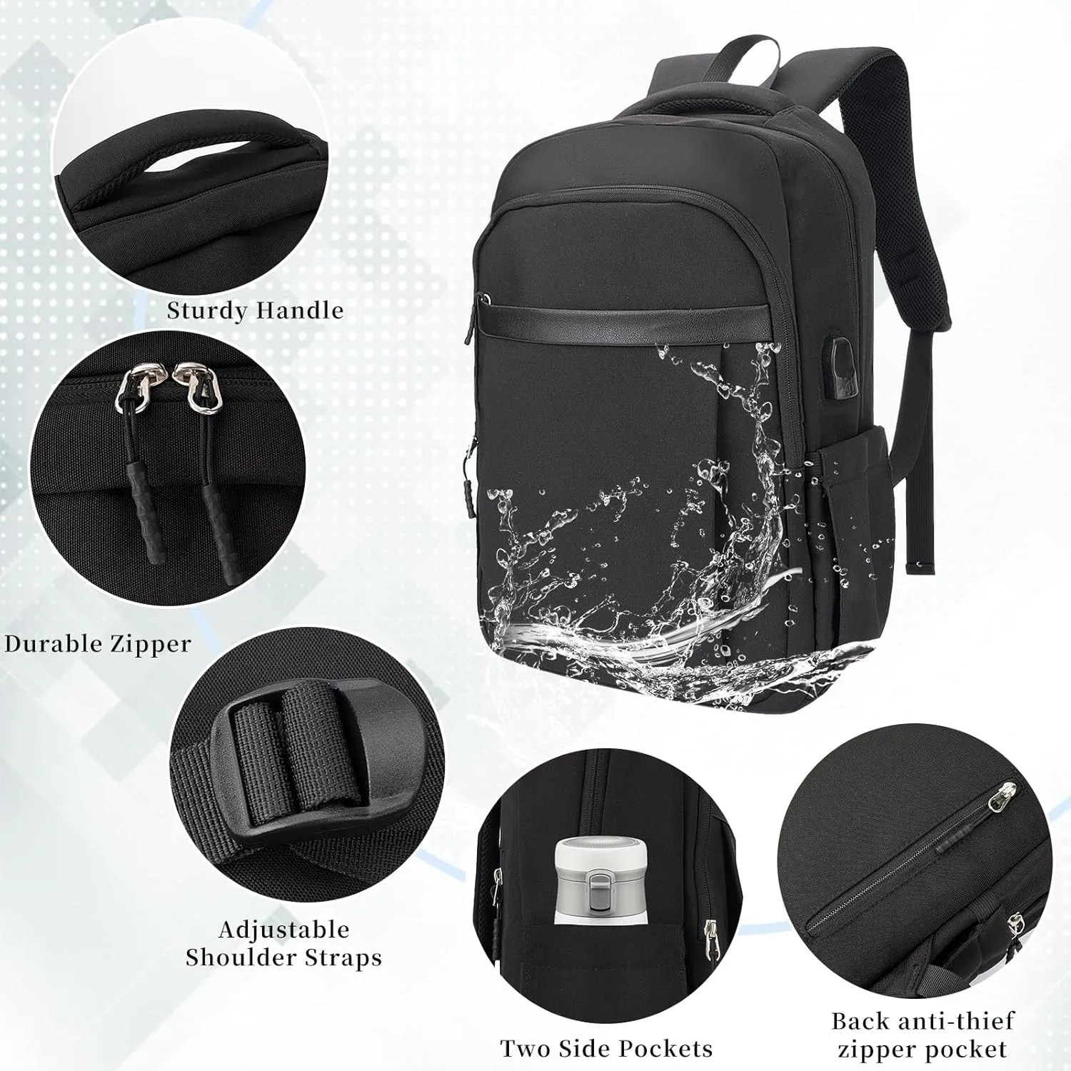 Laptop Backpack For Men Women Casual Lightweight Travel Rucksack Business 15 Inch Computer Bag With USB Charging Port For Work Daily Travelk,Black