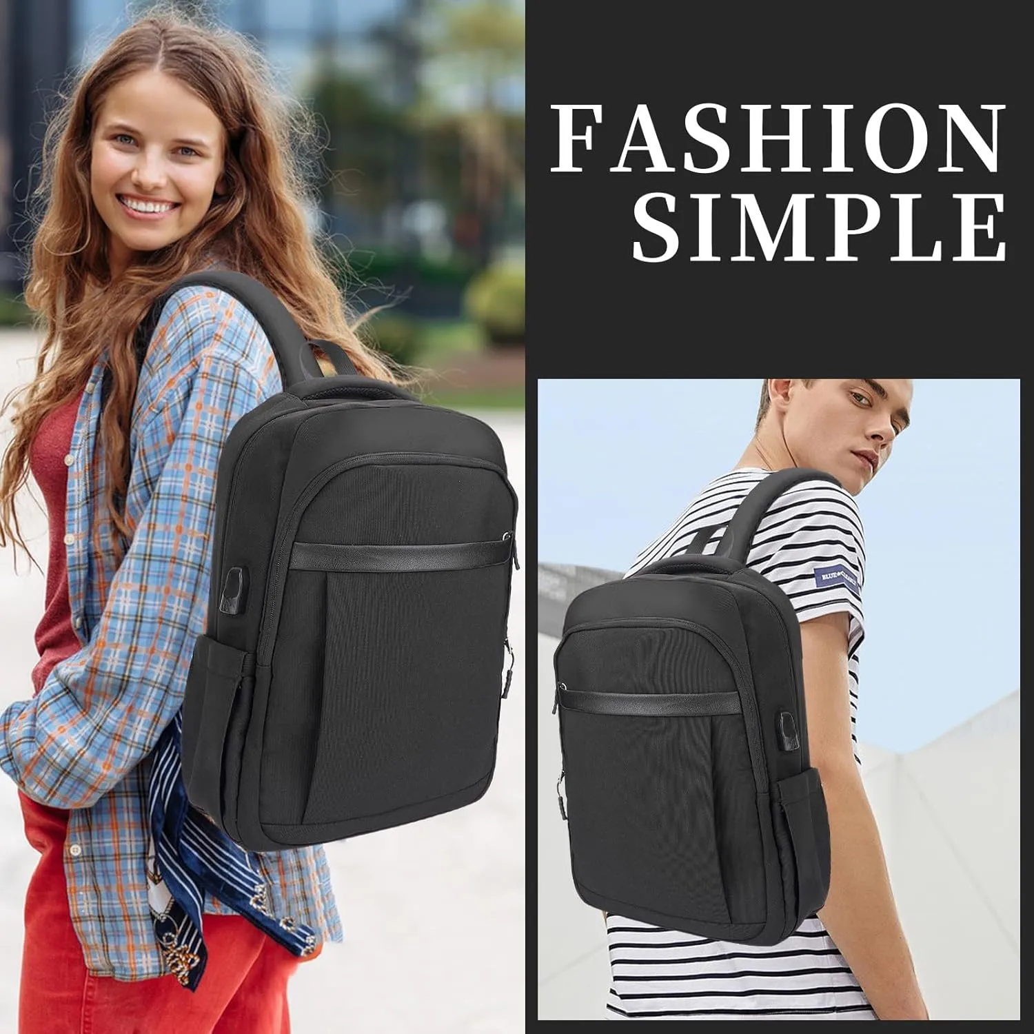 Laptop Backpack For Men Women Casual Lightweight Travel Rucksack Business 15 Inch Computer Bag With USB Charging Port For Work Daily Travelk,Black