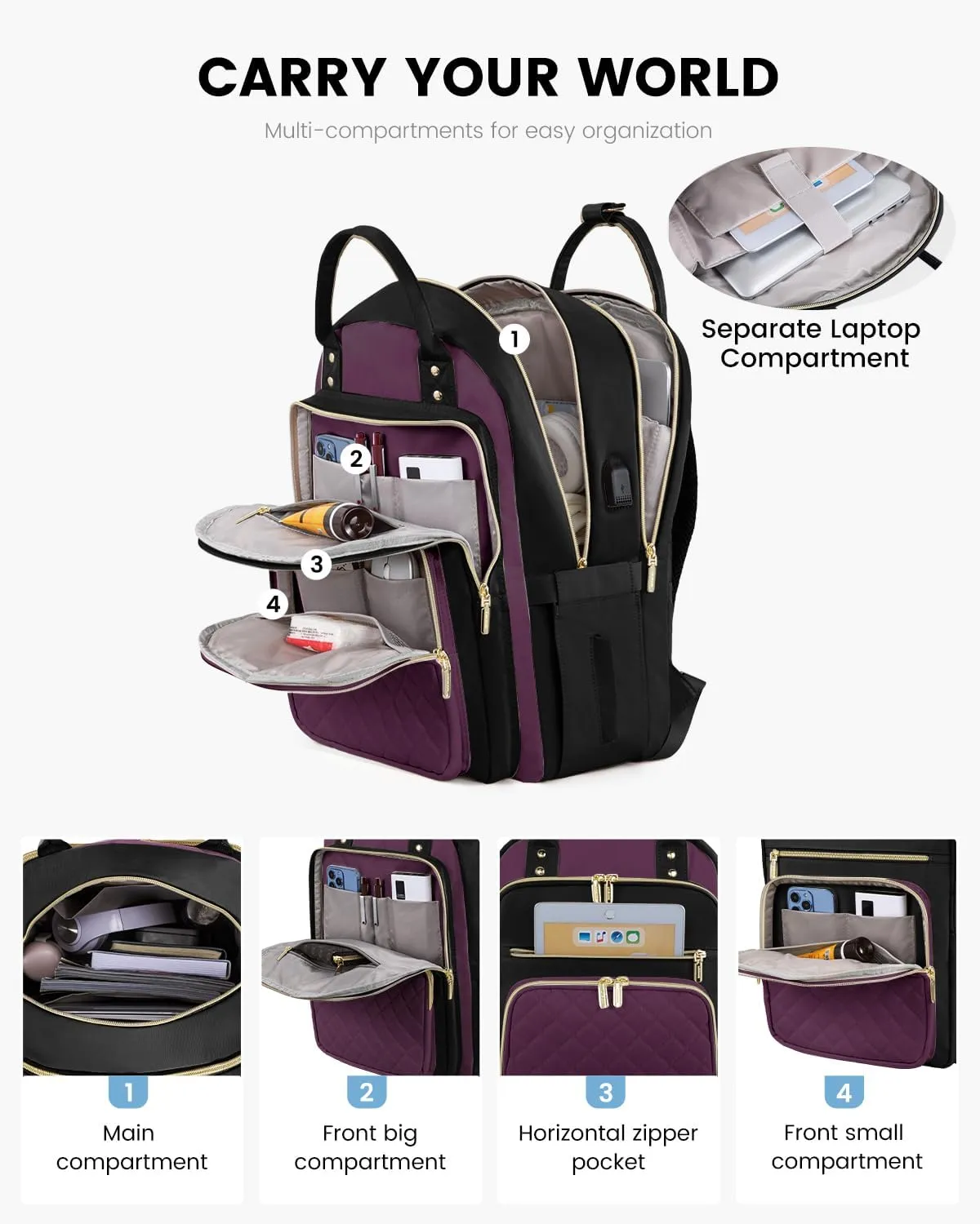 LOVEVOOK Laptop Backpack for Women with Separate Laptop Compartment, 15.6" Water Resistant Lightweight Daypacks for College Travel Work Business, Nurse Teacher Computer Bags
