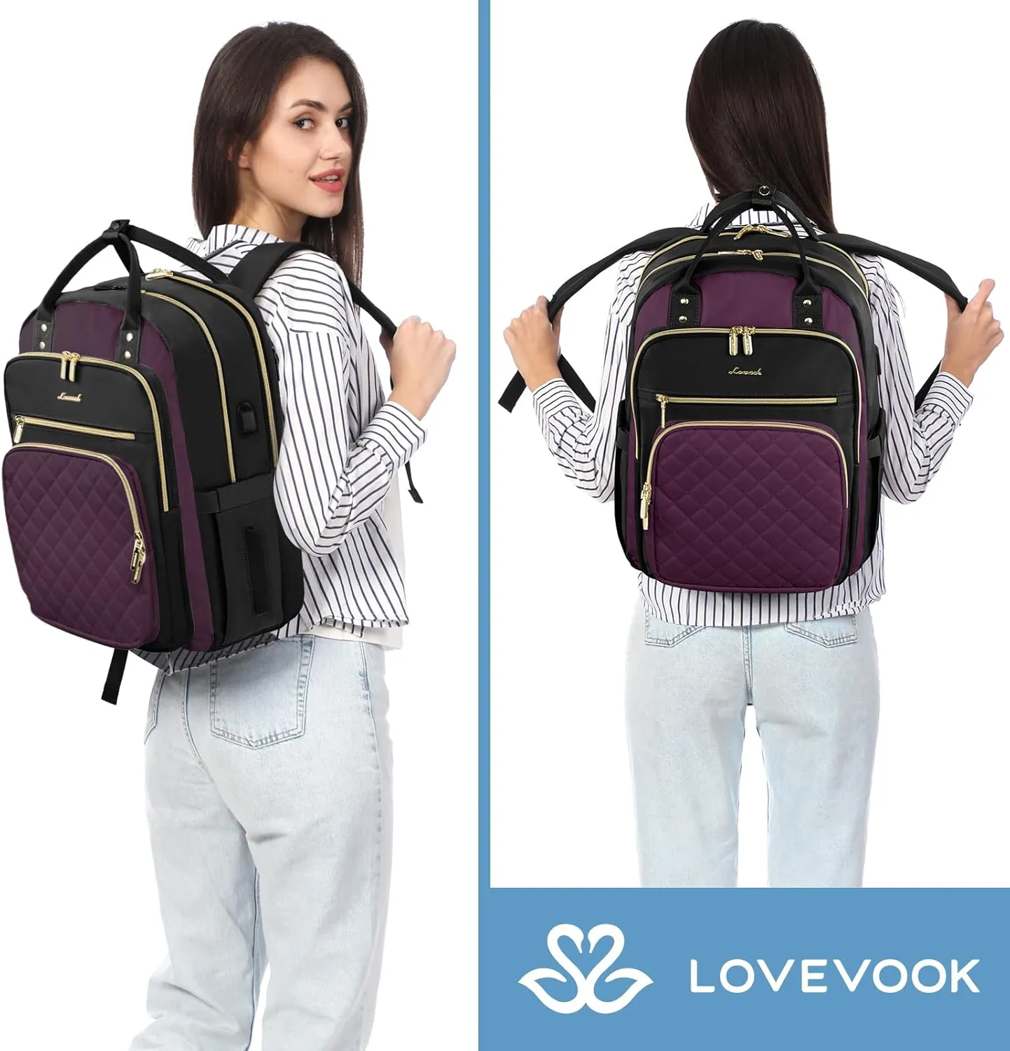 LOVEVOOK Laptop Backpack for Women with Separate Laptop Compartment, 15.6" Water Resistant Lightweight Daypacks for College Travel Work Business, Nurse Teacher Computer Bags