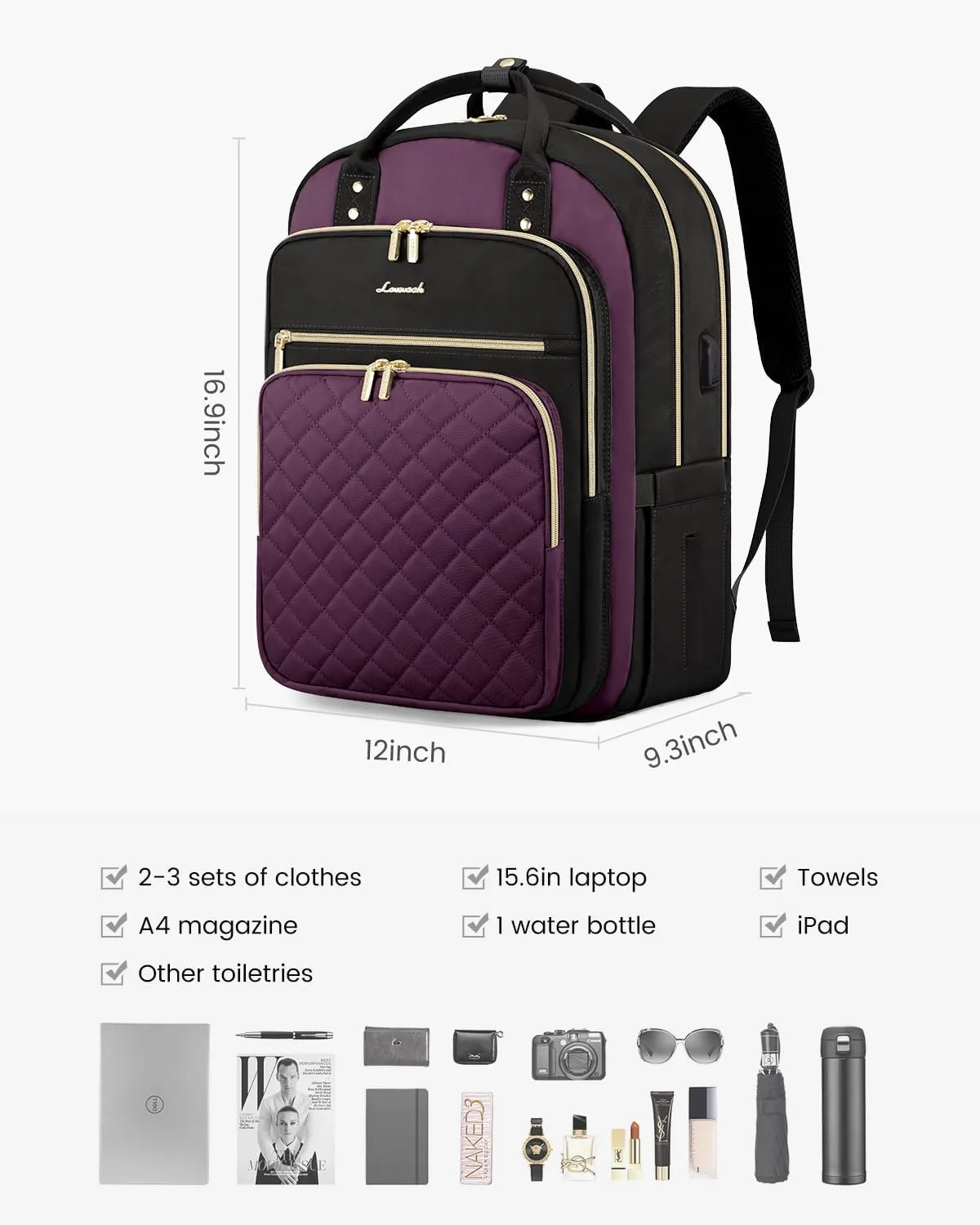 LOVEVOOK Laptop Backpack for Women with Separate Laptop Compartment, 15.6" Water Resistant Lightweight Daypacks for College Travel Work Business, Nurse Teacher Computer Bags