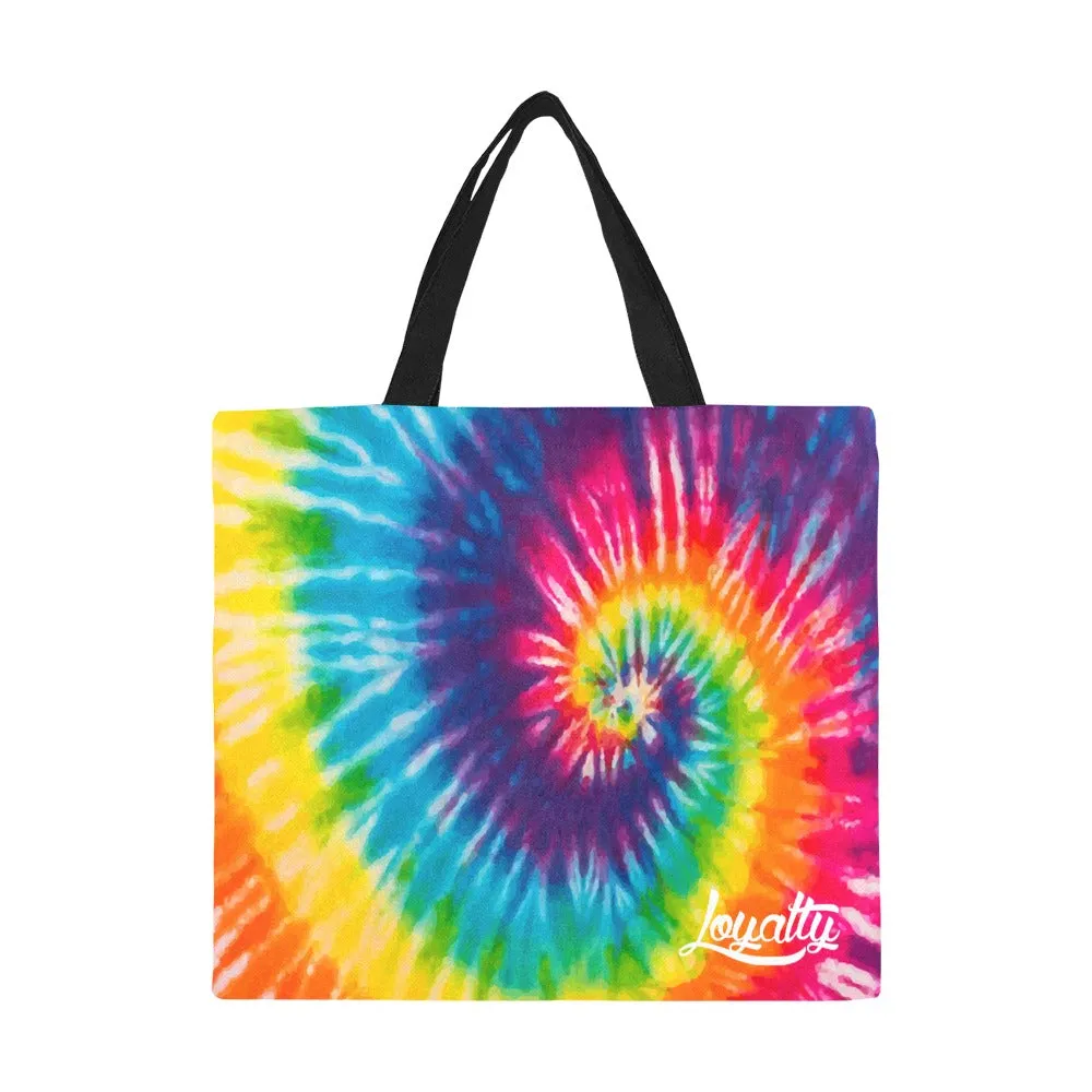 Loyalty Rainbow Tie Dye Print Large Canvas Tote Bag