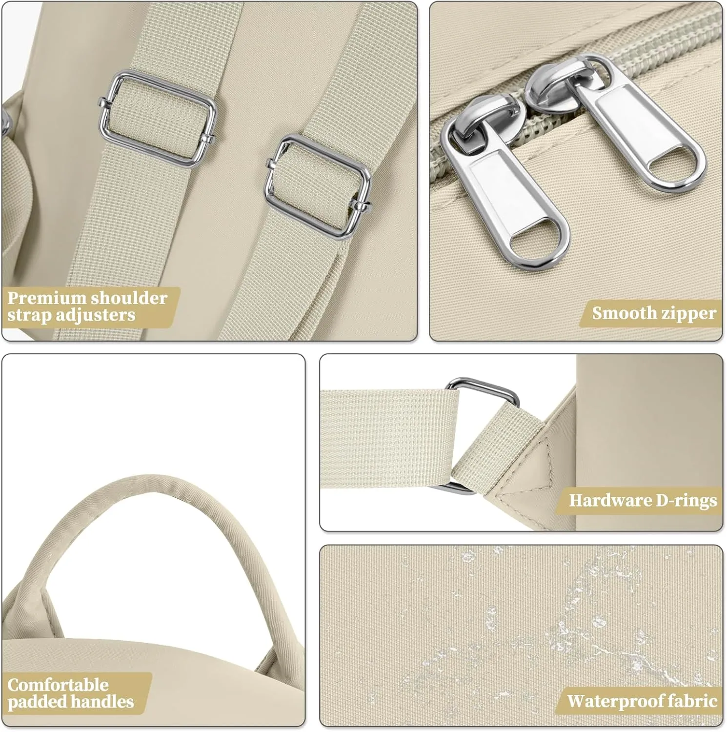 Mini Backpack for Women Teen Girls Fashion Solid Color Light Weight Waterproof Backpack Travel Fashion Purses Daily (Light Beige)