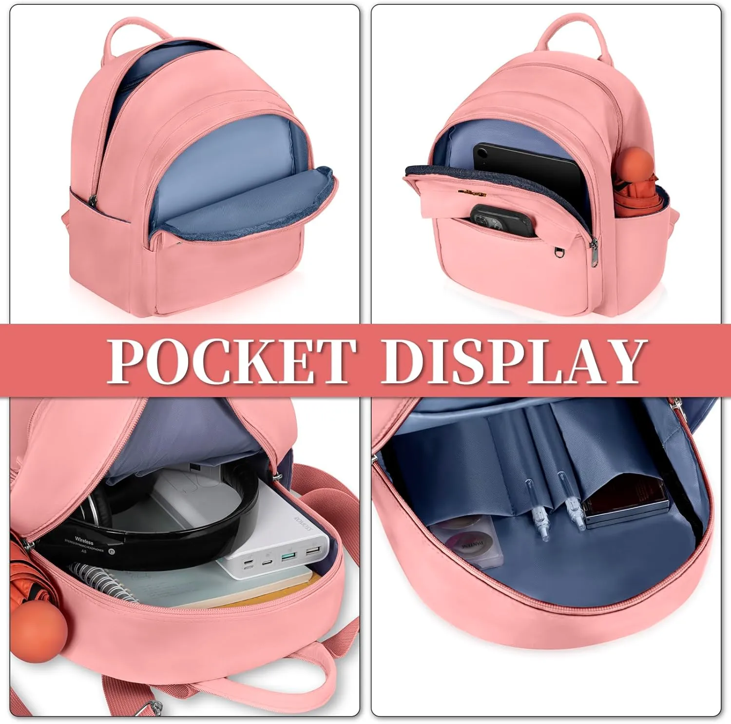 Mini Backpack for Women Teen Girls Fashion Solid Color Light Weight Waterproof Backpack Travel Fashion Purses Daily (Pink)