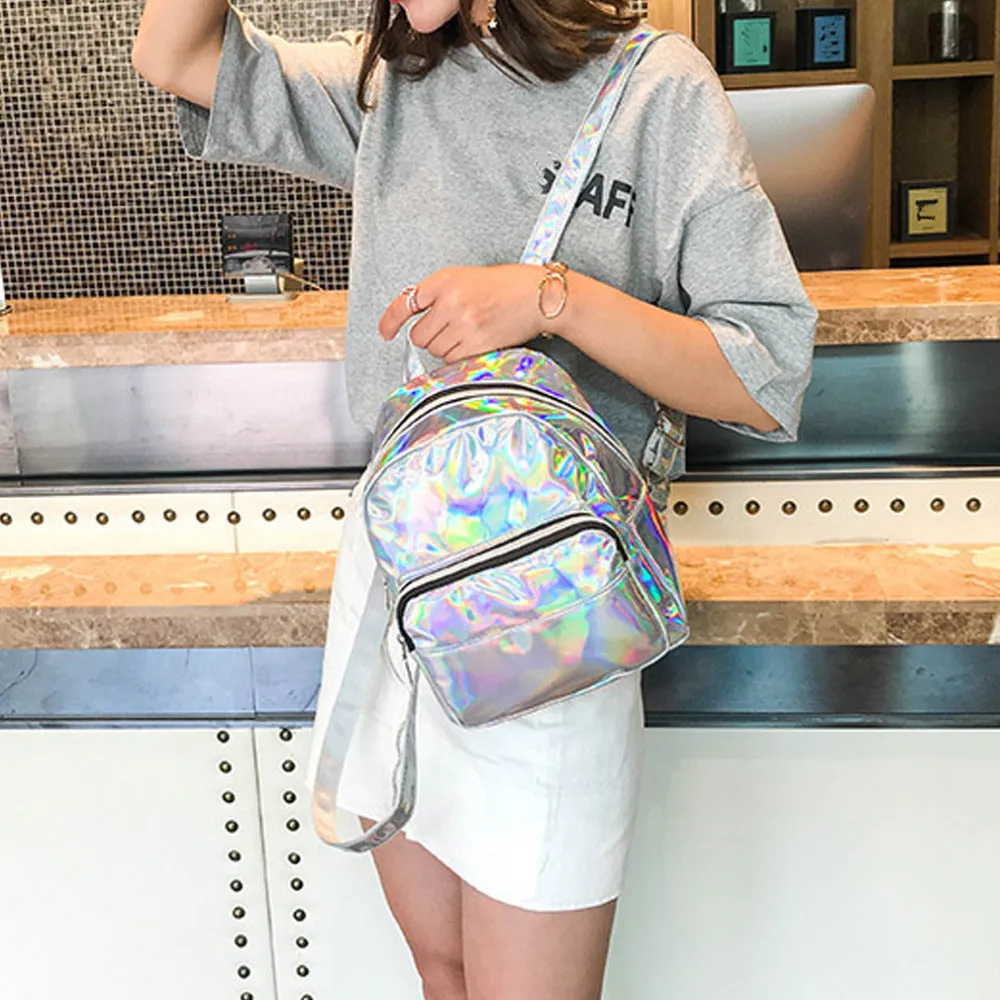 Mini Laser Backpacks for Women Silver Fashion Laser Backpack Youth Bag Teenage Girls Female Korean Trend Personality School Bag
