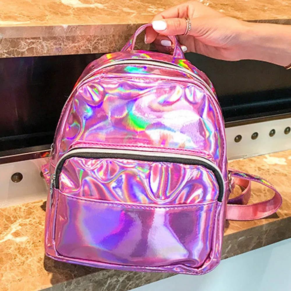 Mini Laser Backpacks for Women Silver Fashion Laser Backpack Youth Bag Teenage Girls Female Korean Trend Personality School Bag