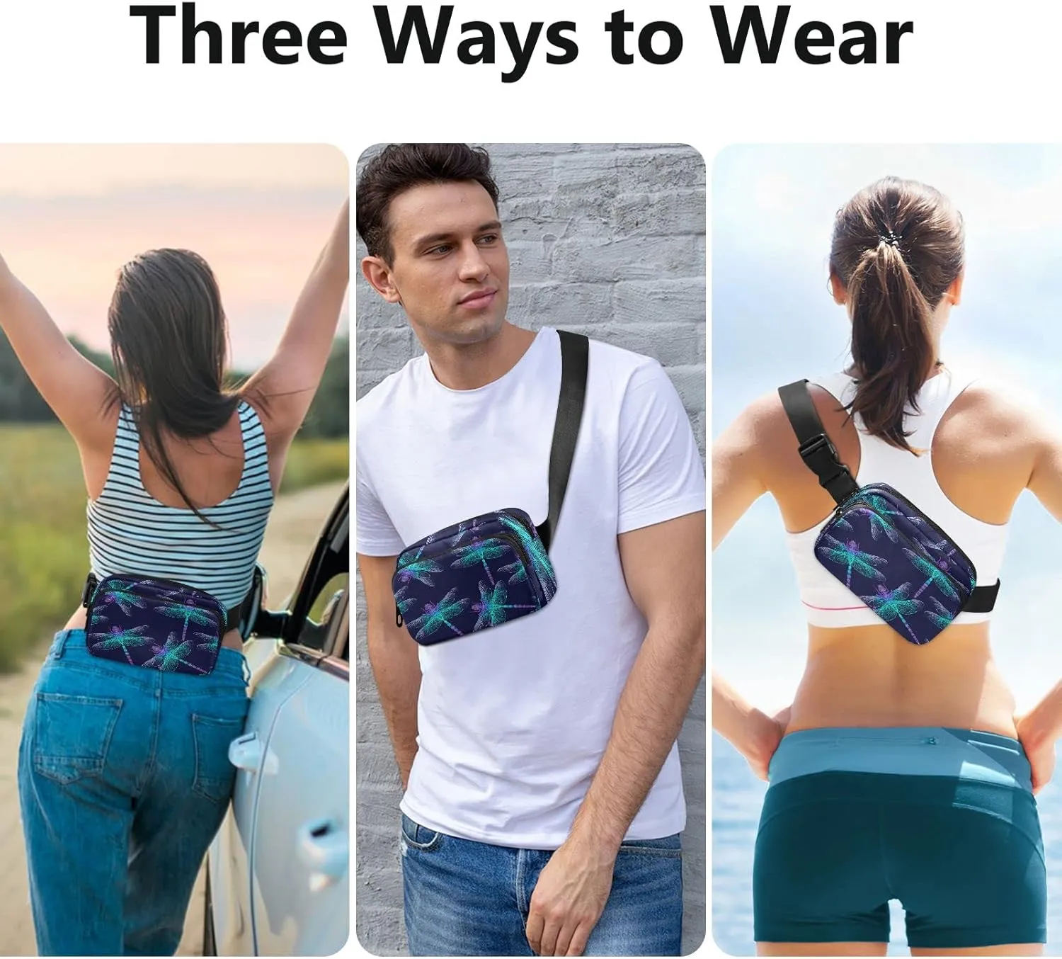 Oyihfvs Blue Dark Dragonfly Adjustable Fanny Waist Pack Pouch, Waterproof Runners Sports Waist Pack Wallet for Sports Hiking Fitness Cycling Gym Women Men