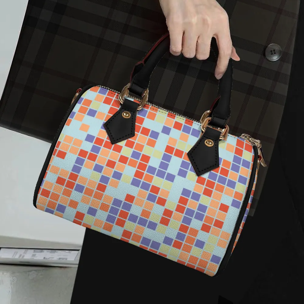 Pixilated Pastel Handbag Shoulder Bags Faux Leather Handbags with Removable Strap
