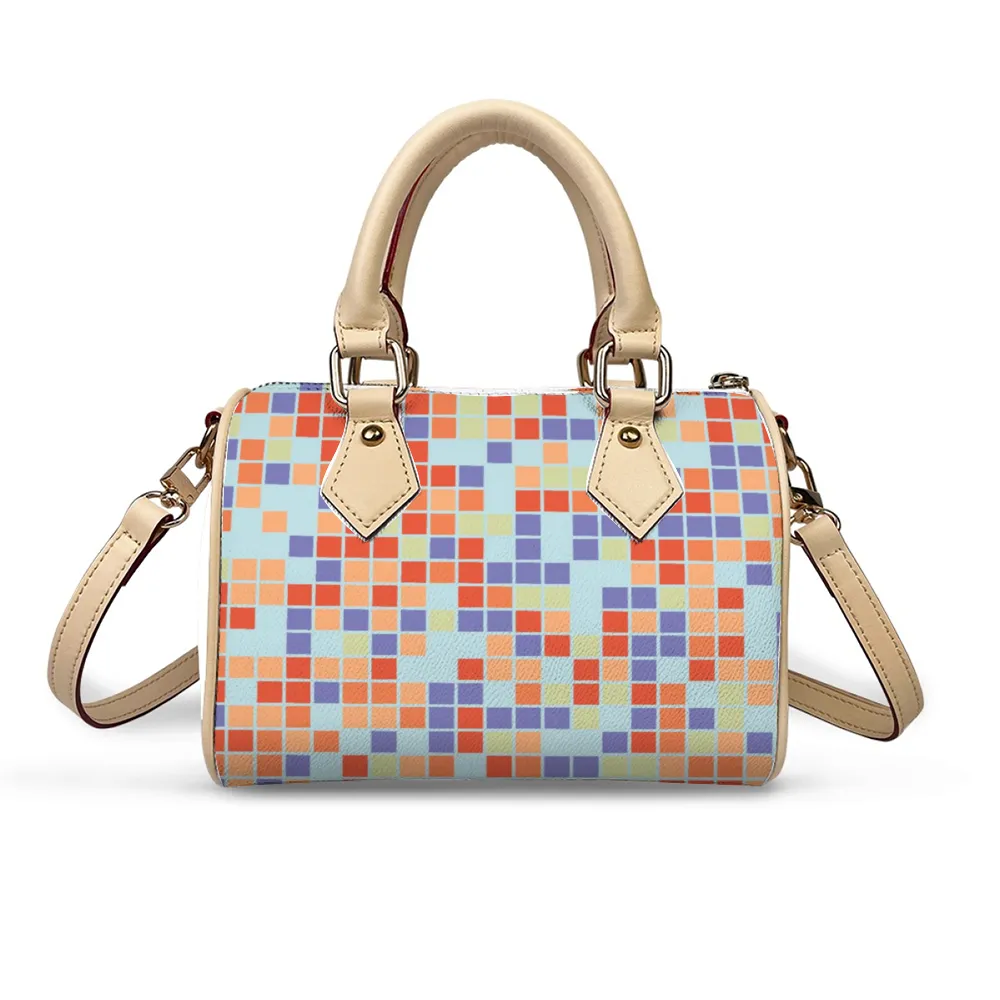 Pixilated Pastel Handbag Shoulder Bags Faux Leather Handbags with Removable Strap