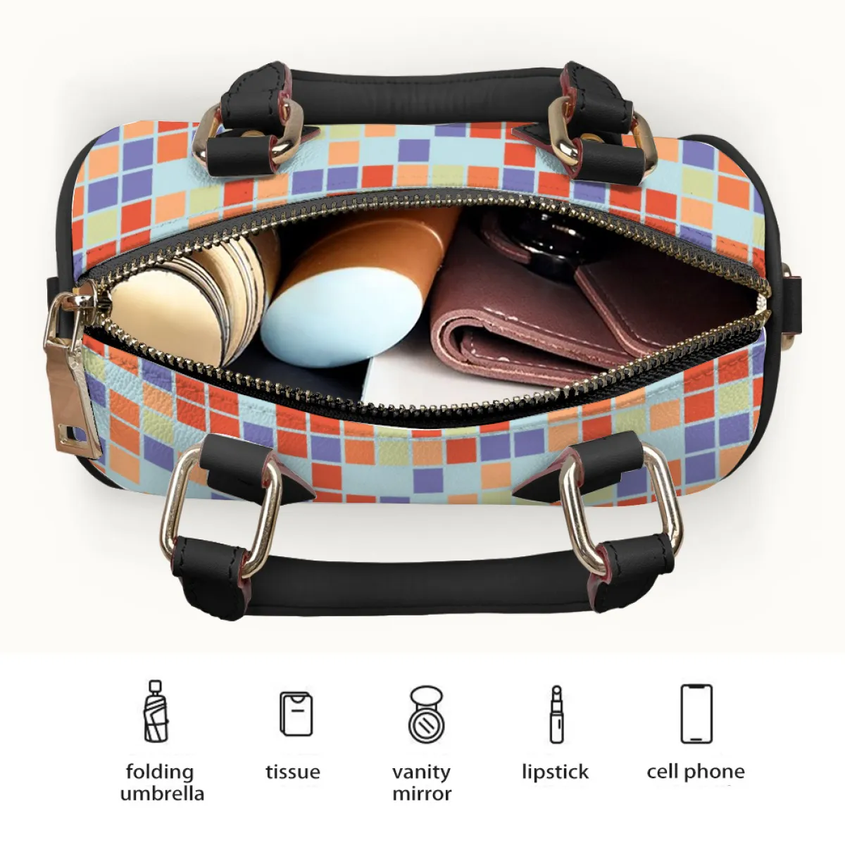 Pixilated Pastel Handbag Shoulder Bags Faux Leather Handbags with Removable Strap