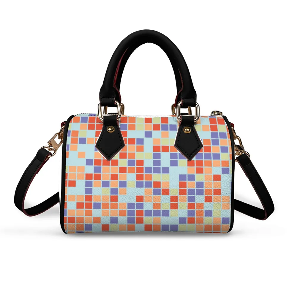 Pixilated Pastel Handbag Shoulder Bags Faux Leather Handbags with Removable Strap