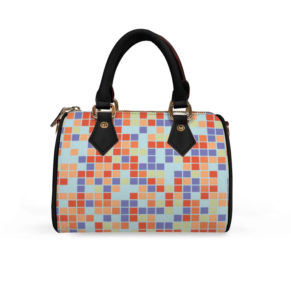 Pixilated Pastel Handbag Shoulder Bags Faux Leather Handbags with Removable Strap
