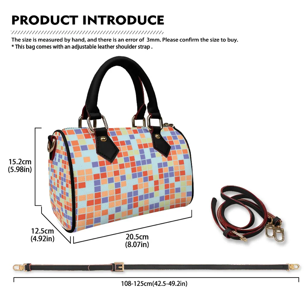 Pixilated Pastel Handbag Shoulder Bags Faux Leather Handbags with Removable Strap