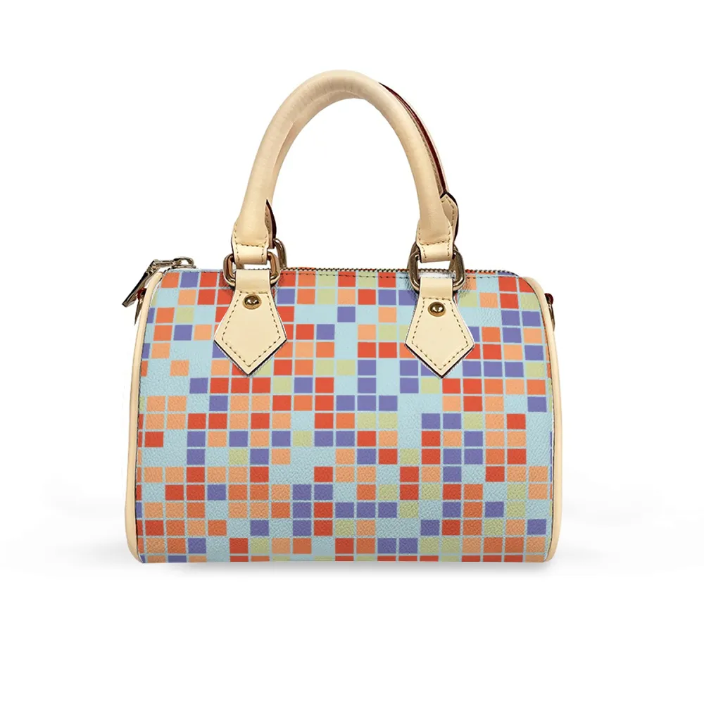 Pixilated Pastel Handbag Shoulder Bags Faux Leather Handbags with Removable Strap