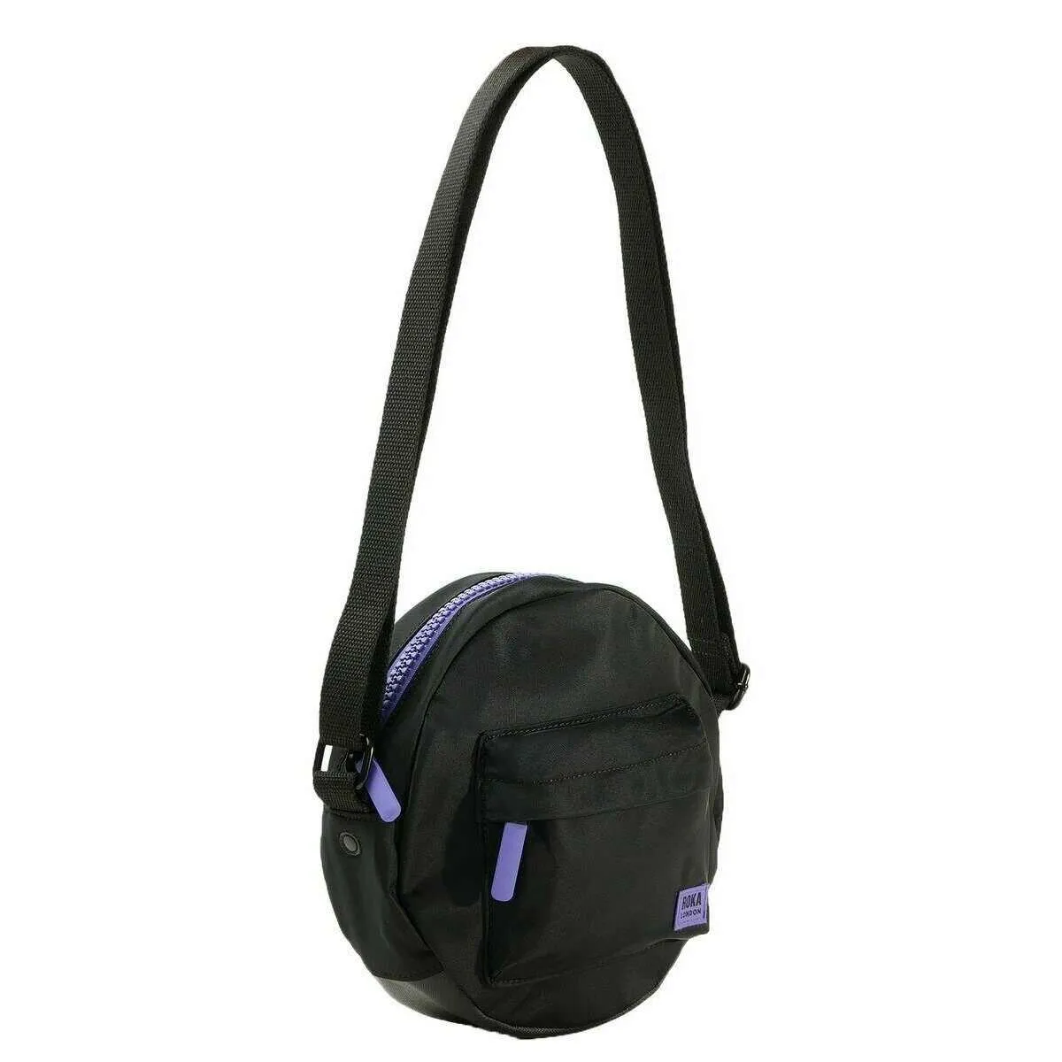 Roka Paddington B Small All Black Recycled Nylon Crossbody Bag - Black/Simple Purple