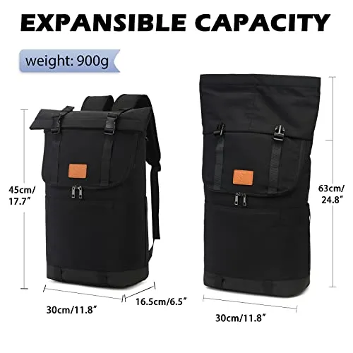 Rolltop Backpack Laptop Backpack Waterproof Daypack with Laptop Compartment 15.6 Inch Large Roll Backpack Travel Backpack Daypacks for Trips Office Uni School