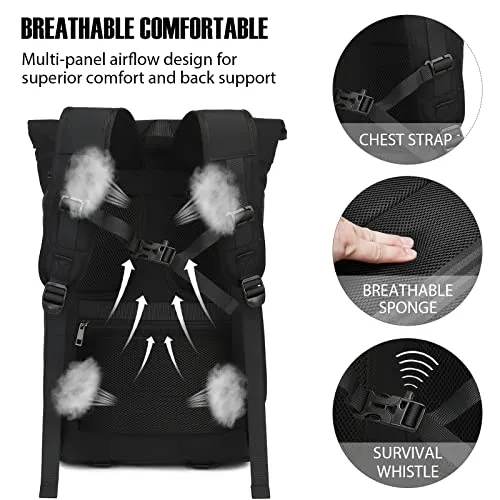 Rolltop Backpack Laptop Backpack Waterproof Daypack with Laptop Compartment 15.6 Inch Large Roll Backpack Travel Backpack Daypacks for Trips Office Uni School