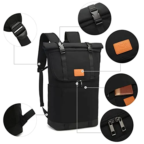 Rolltop Backpack Laptop Backpack Waterproof Daypack with Laptop Compartment 15.6 Inch Large Roll Backpack Travel Backpack Daypacks for Trips Office Uni School